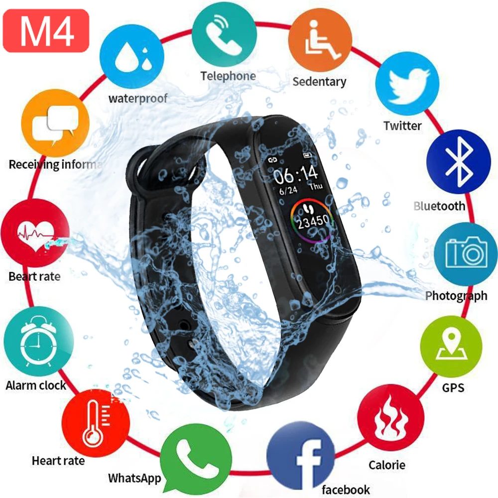 M4 Смарт-часы Браслет фитнес-трекер пульсометр Спорт экран Смарт-Электроника