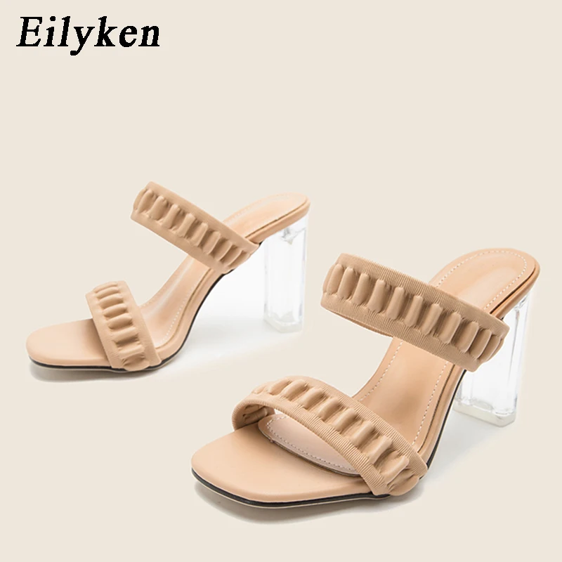 

Eilyken/Дизайнерская обувь; Модные шлепанцы на каблуке с кристаллами; Цвет желтый; Женские босоножки с квадратным носком; Размеры 35-42