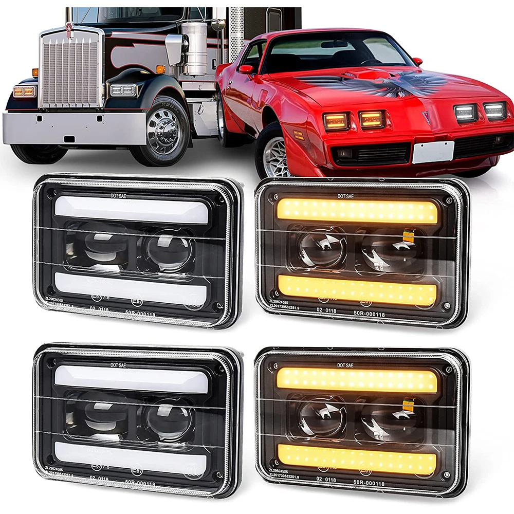 MOVOTOR 4x светодиодный ные фары с белым DRL, янтарный гало, уплотнение ближнего/дальнего света, фары для грузовика H4651 H4656