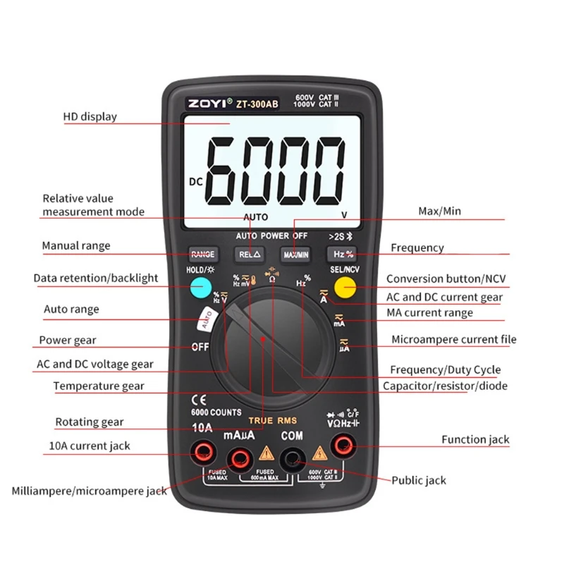 

Цифровой мультиметр с бесконтактным индикатором напряжения, синими зубьями и подсветкой, автоматический выбор диапазона/ручной тестер нап...