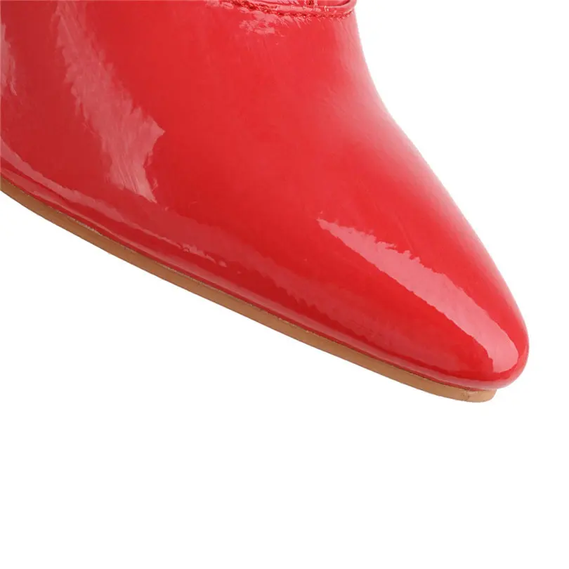 Женские сапоги выше колена из лакированной кожи на тонком каблуке 8 см | Обувь