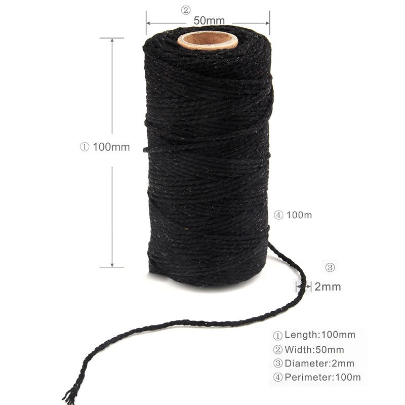 Витая веревка из чистого хлопка 2 мм 100 м длина/100 ярда Ремесленная для макраме