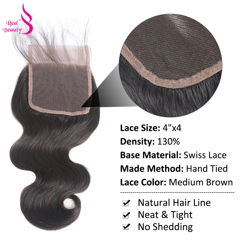 REALBEAUTY бразильские объемные волнистые 3 пучка с кружевной застежкой Remy