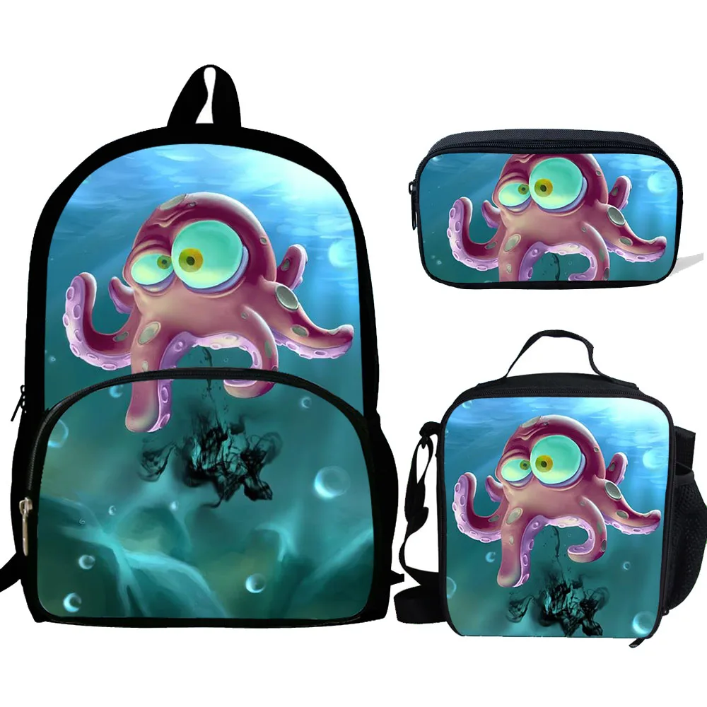 Школьные ранцы для девочек-подростков, школьный рюкзак с мультяшным рисунком осьминога, симпатичная сумка для книг, 3 шт./компл.