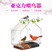 a transparent feeder feeding bird container to feed the birds water fountain