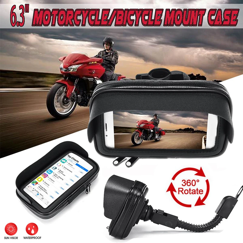6 3 inch sun visor bike motorcycle phone holder bag waterproof bicycle handlebar stand mount pouch motorbike mobile support case free global shipping