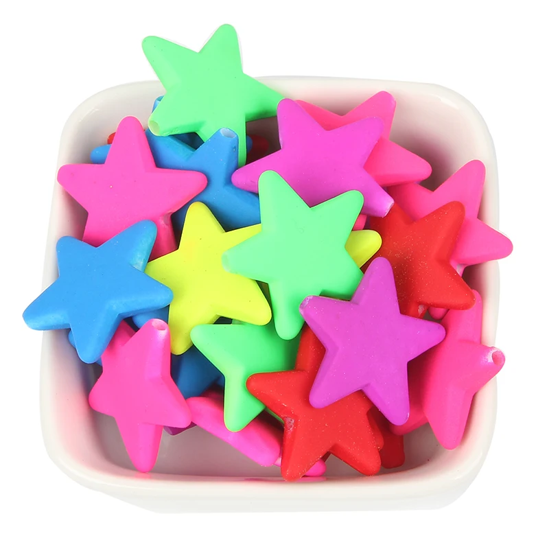 100 шт. акриловые бусины микс Цвет пятиугольник со звездой на резиновой Круглые