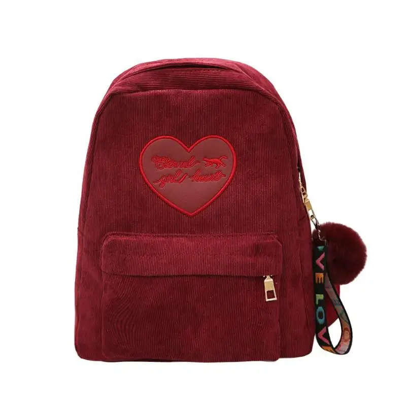 Wine Red Винтажный женский маленький рюкзак из вельвета с помпоном на плечо для девочек-подростков, школьный рюкзак для путешествий и отдыха, Модный повседневный рюкзак - Цвет: Wine Red