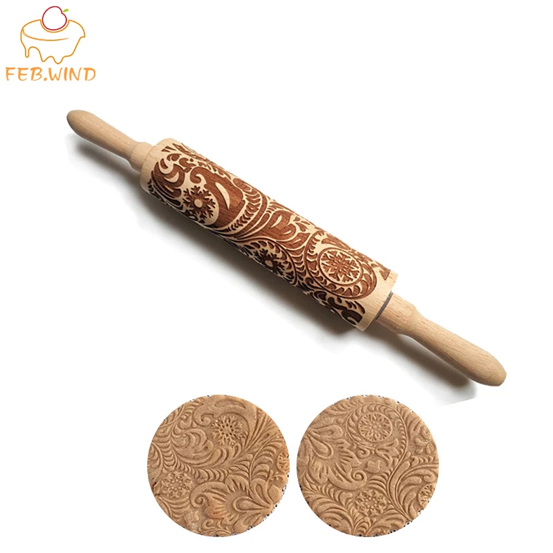 Деревянная рельефная скалка для выпечки с глубокой текстурой Скалка узором