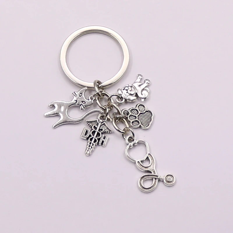 1 шт. ветеринарный Брелок Серебряный стетоскоп животное талисманы собака кошка