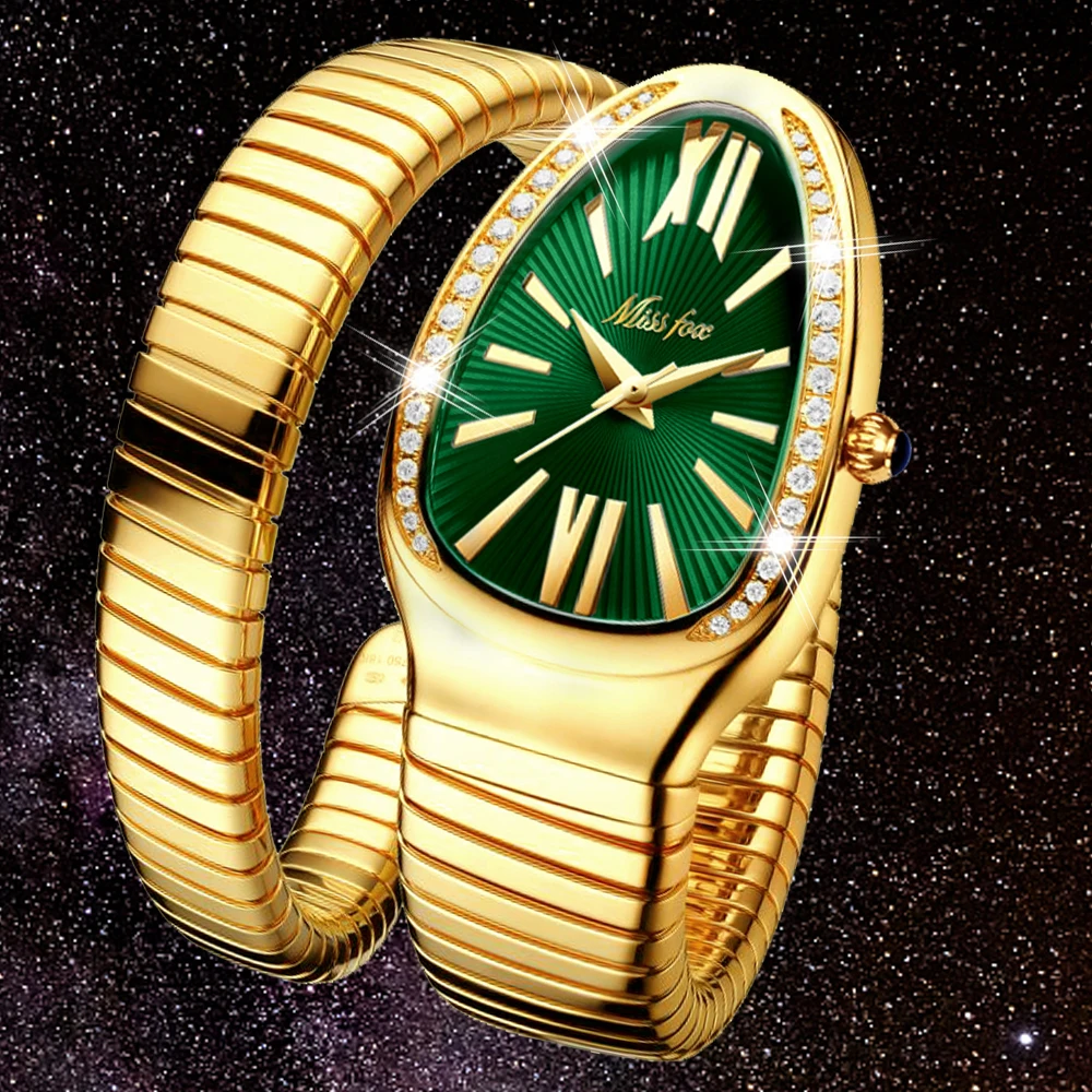 

Часы женские кварцевые в форме змеи, золотистого цвета