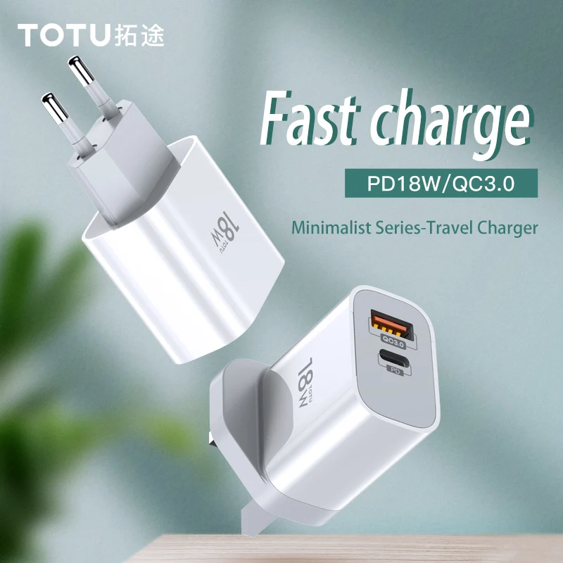 Быстрое зарядное устройство TOTU 18 Вт EU UK QC3.0 PD быстрое USB для iPhone X XS 11 Samsung S10 Xiaomi mi9
