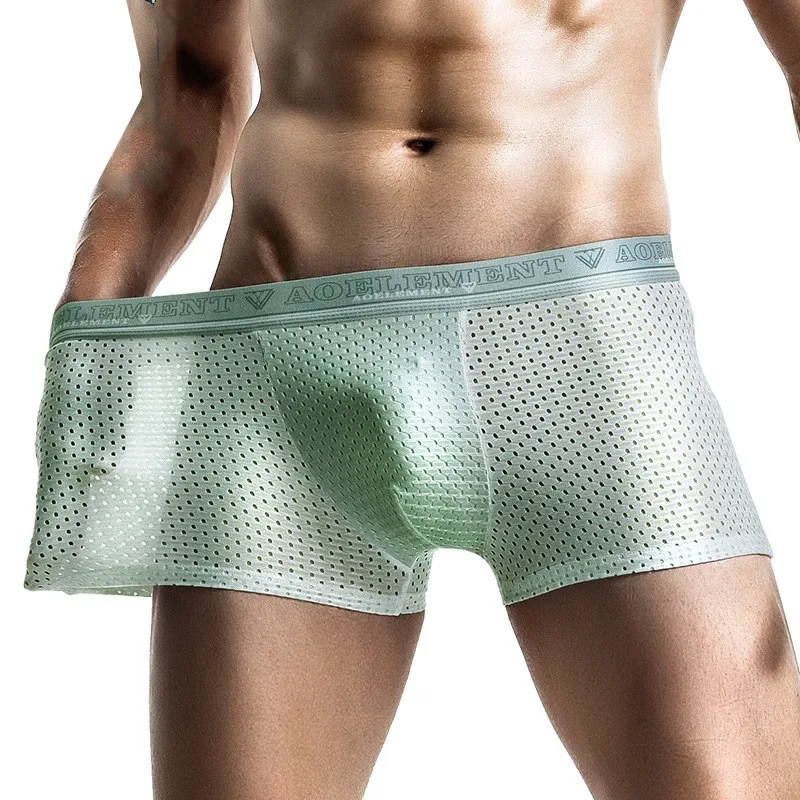 

Sexy Gay Underwear Men's Boxers Shorts Ice Silk Panties Man Breathable Mesh Pouch Underpants Male Ropa Interior Hombre Plus Size