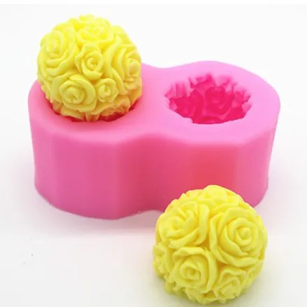 Гибкий 3D цветок розы мяч мягкий силиконовый изготовление мыла, свеч DIY прессформы - Цвет: B