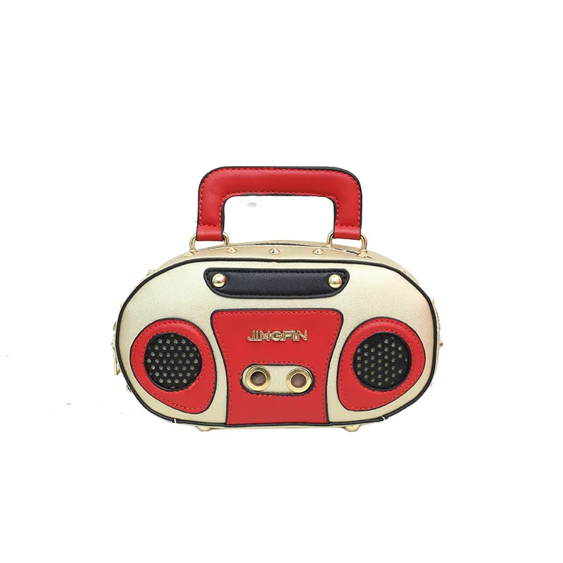 

Sales European and American Fashion Simulation Radio Stereo Shoulder Bag Funny Personality Diagonal Rivet Messenger Bag Female