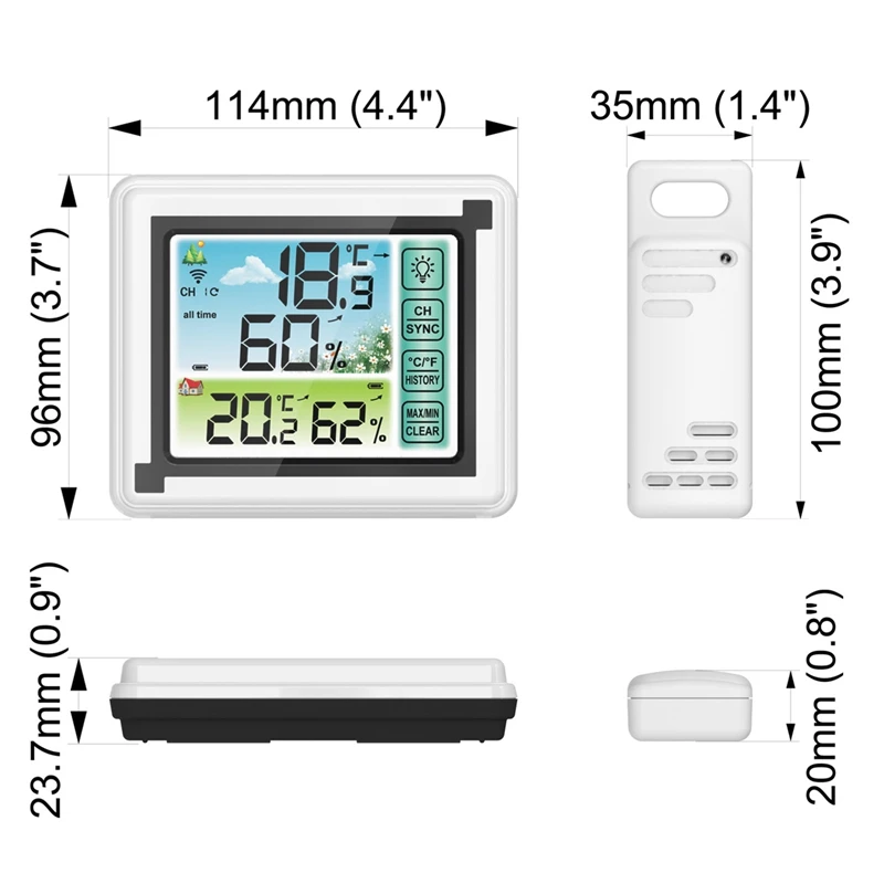 

Indoor Outdoor Thermometer Wireless Temperature and Humidity Monitor with Presssn and Waterproof Outdoor