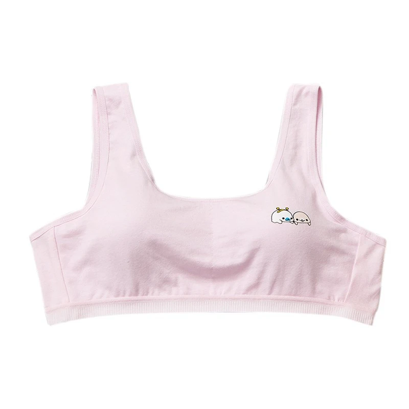 Розовый Подростковый комплект для девочек; летние хлопковые UnderwearSolid Цвет мультфильм печатных бесшовные для подростков; Бюстгальтер для подростков; мягкое удобное нижнее белье - Цвет: Розовый