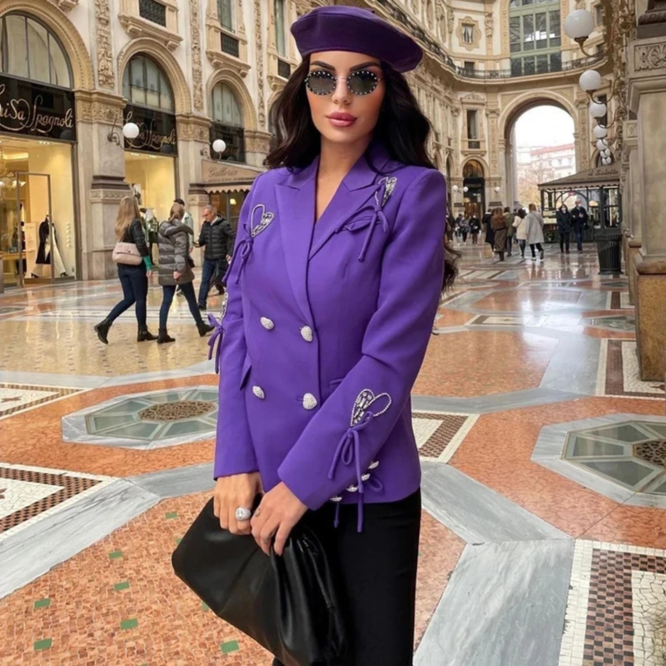 Женский двубортный блейзер с отложным воротником и длинным рукавом - купить по