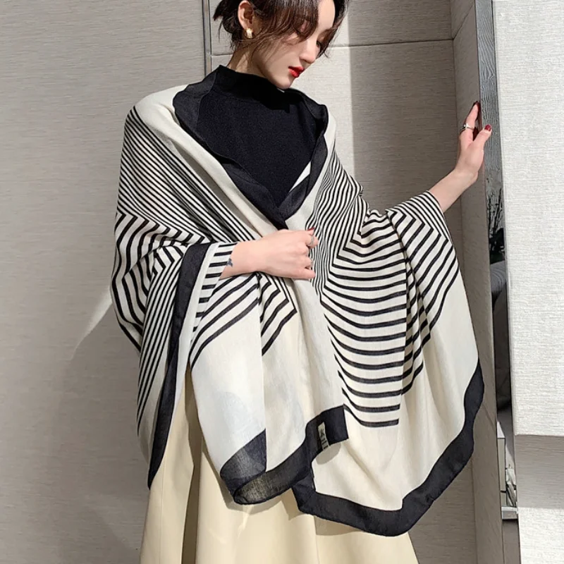 

2021 New Striped Cotton Hijab Scarf Pashmina Shawls Lady Wraps Luxury Brand Women Warm Scarves Beach Stoles Bufanda Echarpe