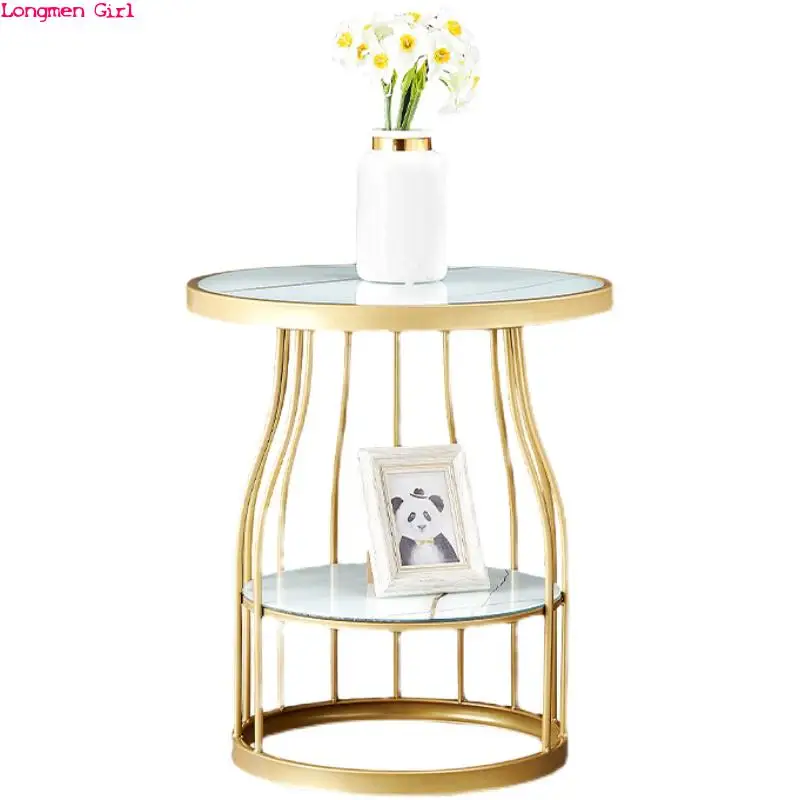 

Nordic Light Luxury Sofa Side Table Home Living Room Balcony Coffee Table Iron Tempered Glass Simple Modernsmall Coffee Table