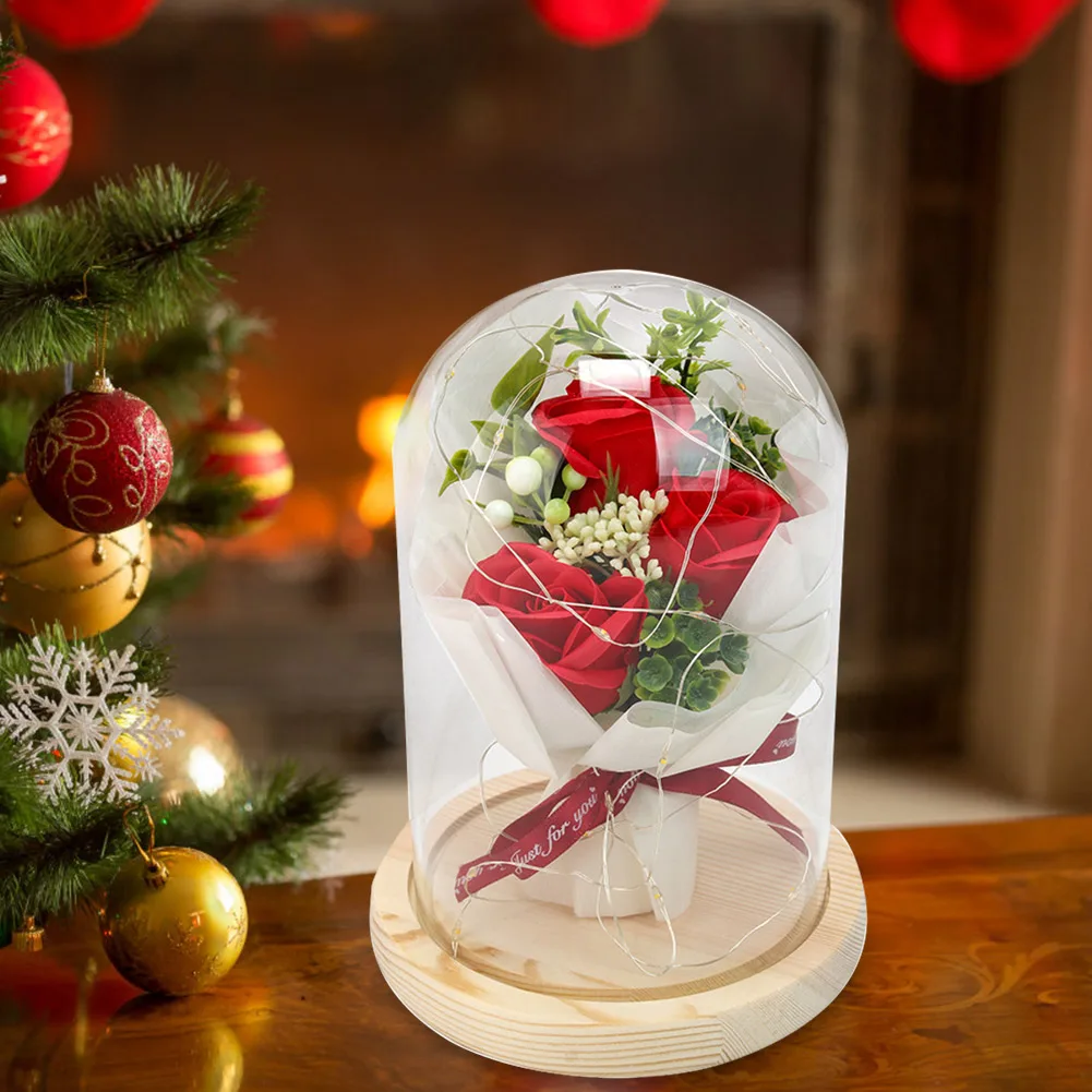 

LED Night Lights Three Rose Flower Glass Dome Fairy String Lights Party Decoration Ornaments Gift for Valentine Day