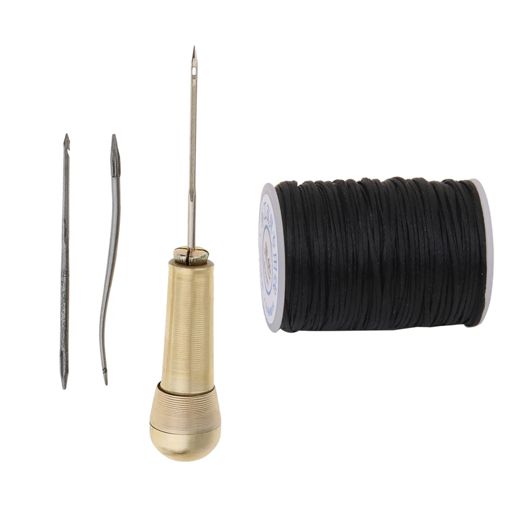 3 Needles Copper Handle Sewing Awl Hand Stitcher Shoe Repairing Tool With Line Waxed Thread For Leather | Дом и сад