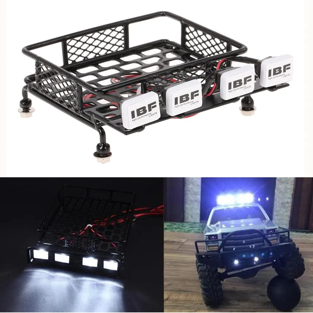 Металлический багажник для крыши RC Car 1/10 и 4 квадрасветодиодный