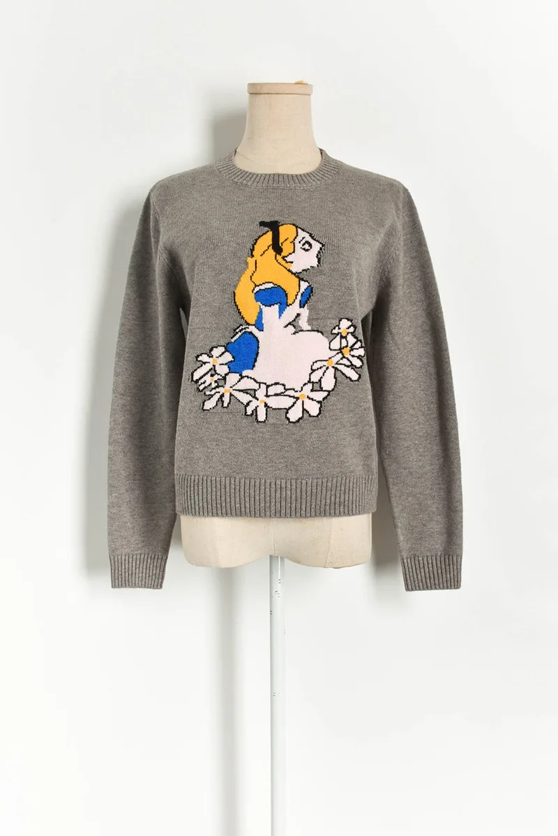 Женский свитер 2020 модный Свободный Розовый пуловер с рисунком принцессы вязаный