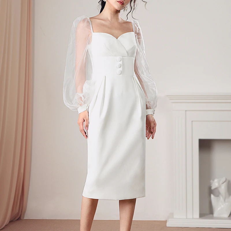 Женское Сетчатое платье-миди Max Spri платье с v-образным вырезом и пышными рукавами