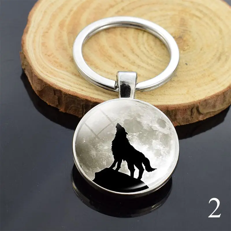 Брелок с головой волка двухсторонний стеклянный брелок кабошоном металлический