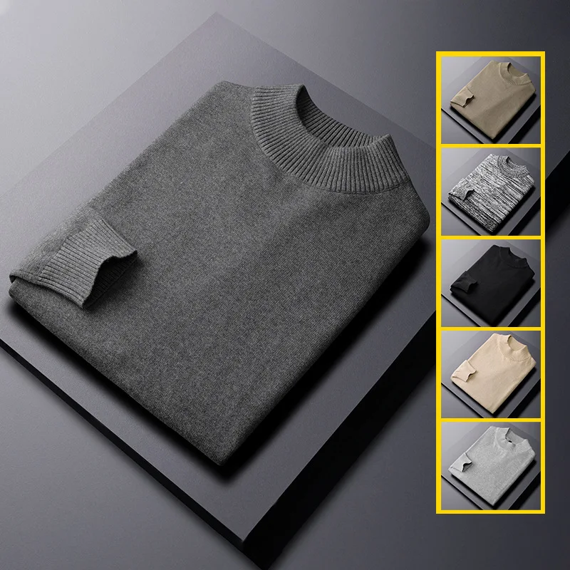 

Winter Super Warm Turtleneck Sweater Men Soft Fleece Pullover Solid Knitted Plus Gold Velvet Thickening Turtle Neck Men Sweater