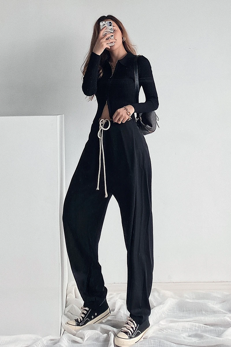 

WOMENGAGA Cotton Linen Loose Casual Thin BFCross-pants Women's New High Waist Hip Hop Street Radish Trousers Drawstring PRC4