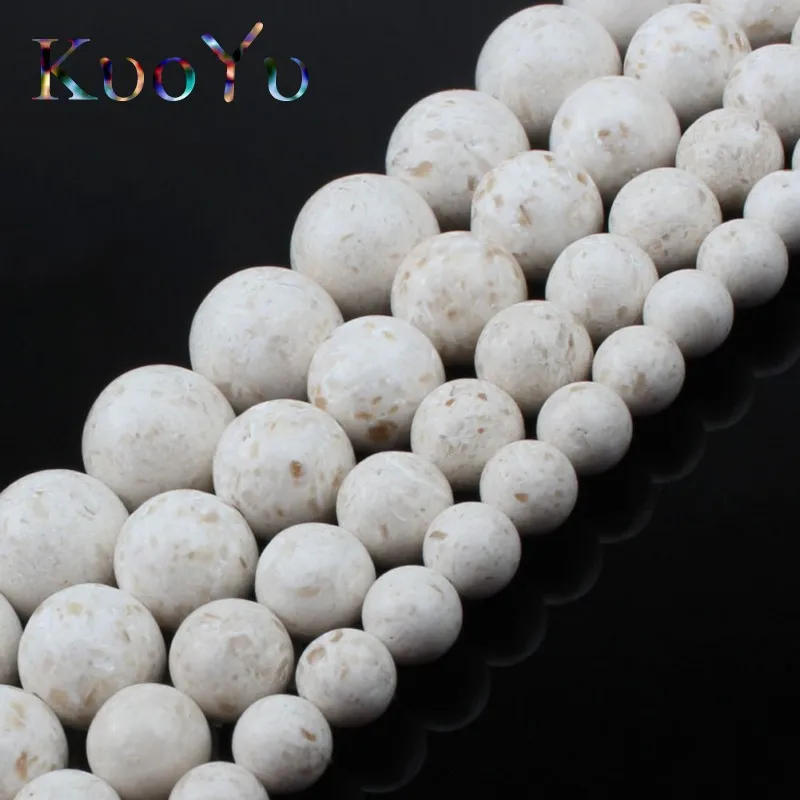 Natural White fossils Stone Beads Round Loose Spacer For Jewelry Making 6 8 10 12mm 15&quotInch Diy Earring Bracelet Jewellery | Украшения