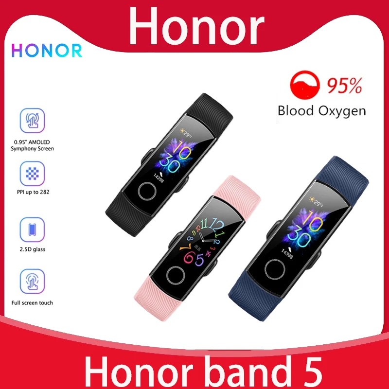 

Original Huawei Honor Band 5 Smart Wristband Oximeter Color Touch Screen Swim Stroke Detect Heart Rate Sleep Nap for xiaomi mi 4