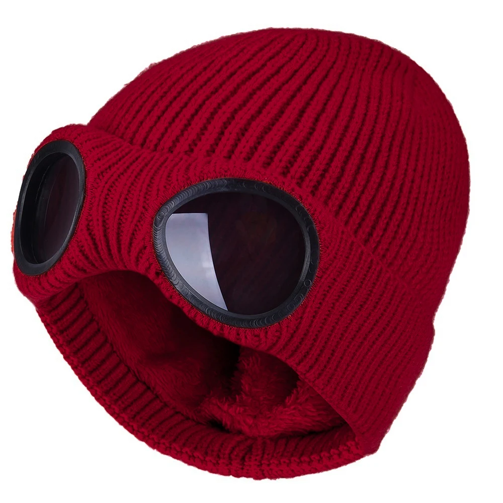 

Winter Warm Knit Hats 2021 New Fashion Unisex Adult Windproof Ski Caps With Removable Glasses Thicken Sports Multi-function Caps