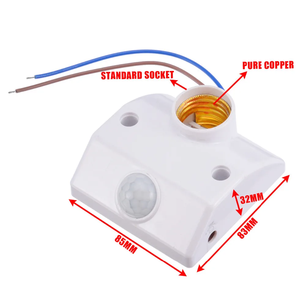 

E27 PIR Motion Sensor Socket Infrared Light Lamp Holder With Adjustable light Control Switch for Basement Pantry Room Socket