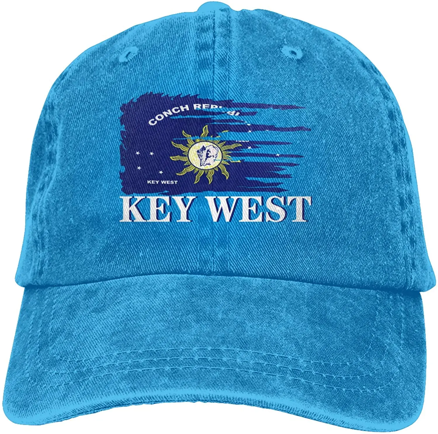 

Conch Republic Key West Flag Sports Denim Cap Adjustable Unisex Plain Baseball Cowboy Snapback Hat