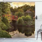 Японская душевая занавеска, водонепроницаемый мирный сад в сумерках с отражениями в воде, Красный мост, разные размеры, занавеска для ванной