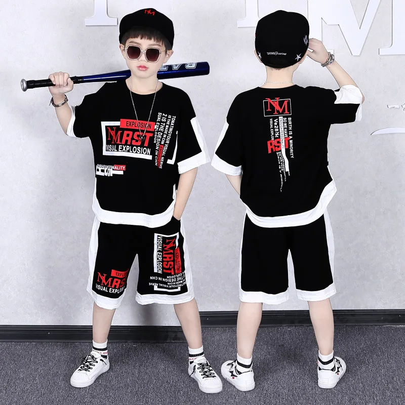 

1-14 Years Kids Tracksuit For Boys Girls Summer Hip-hop Clothing Sets Teenage Boys Cotton Short Sleeve T-shirt & Shorts Outfits