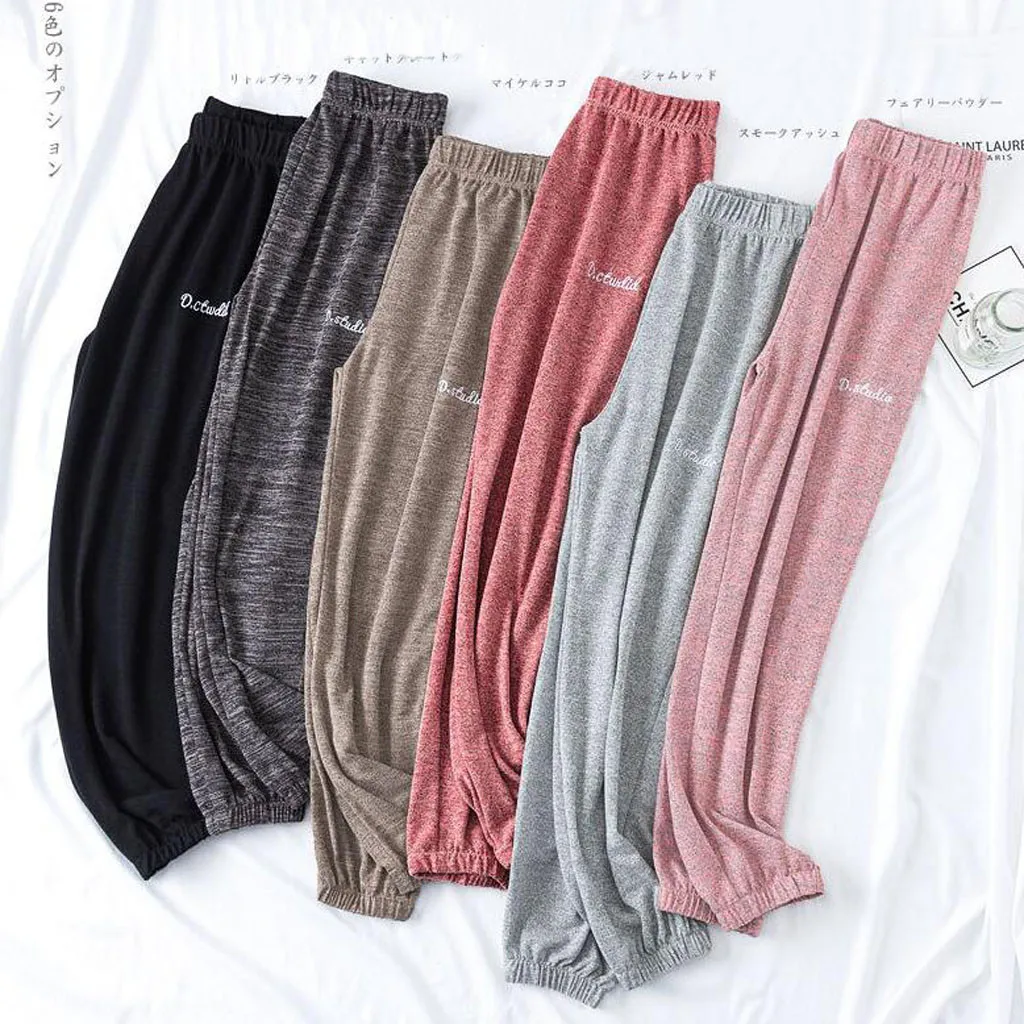 Брюки женские свободные до щиколотки мягкие удобные повседневные штаны для сна