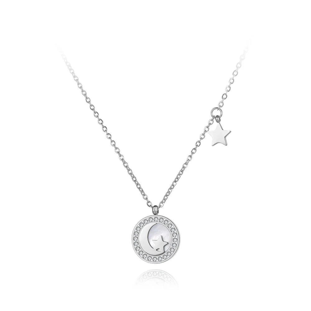 Оригинальный дизайн подвеска Lokaer из нержавеющей стали с фианитами звезда луна