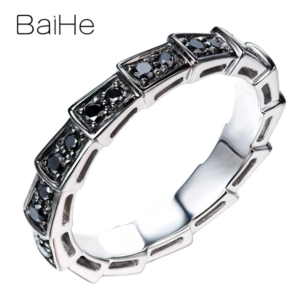 BAIHE Solid 14K белое золото+ черное золото Сертифицированный круглый вырез около 0.39ct натуральные черные Алмазы обручальные свадебные женские кольца мужское кольцо красивые и элегантные модные тонкие украшения в подарок паре кольцо