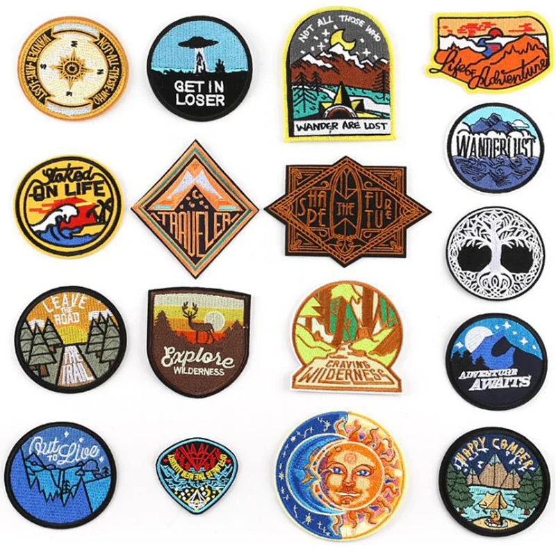 Moon дерево с надписью НЛО значки героями мультфильмов вышитая нашивка аппликация