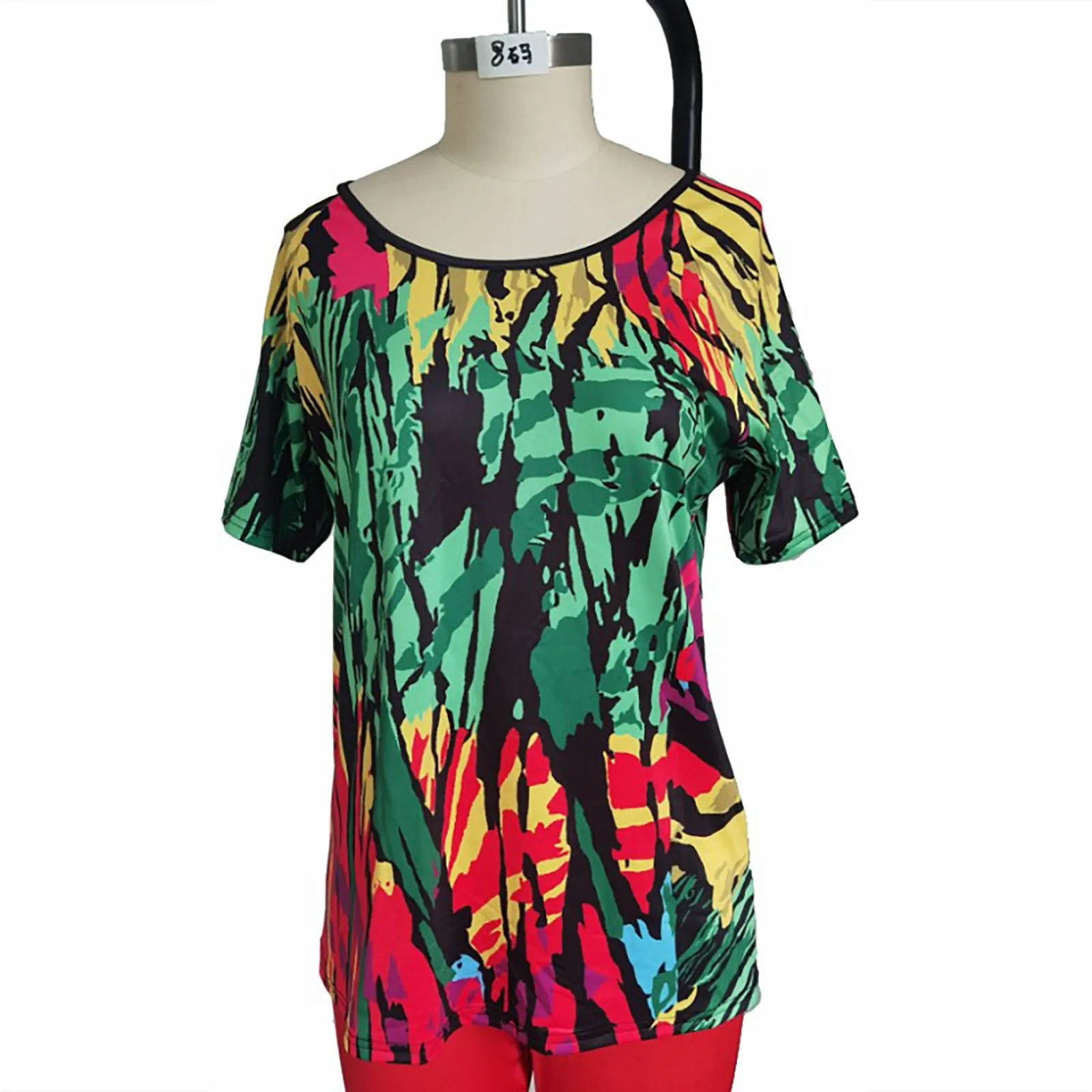 Женская туника с круглым вырезом фиолетовая блузка коротким рукавом и цветочным