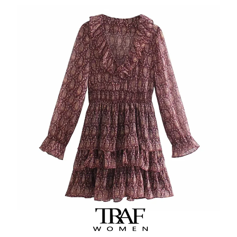 

Платье-мини с оборками и длинным рукавом, с поясом на резинке