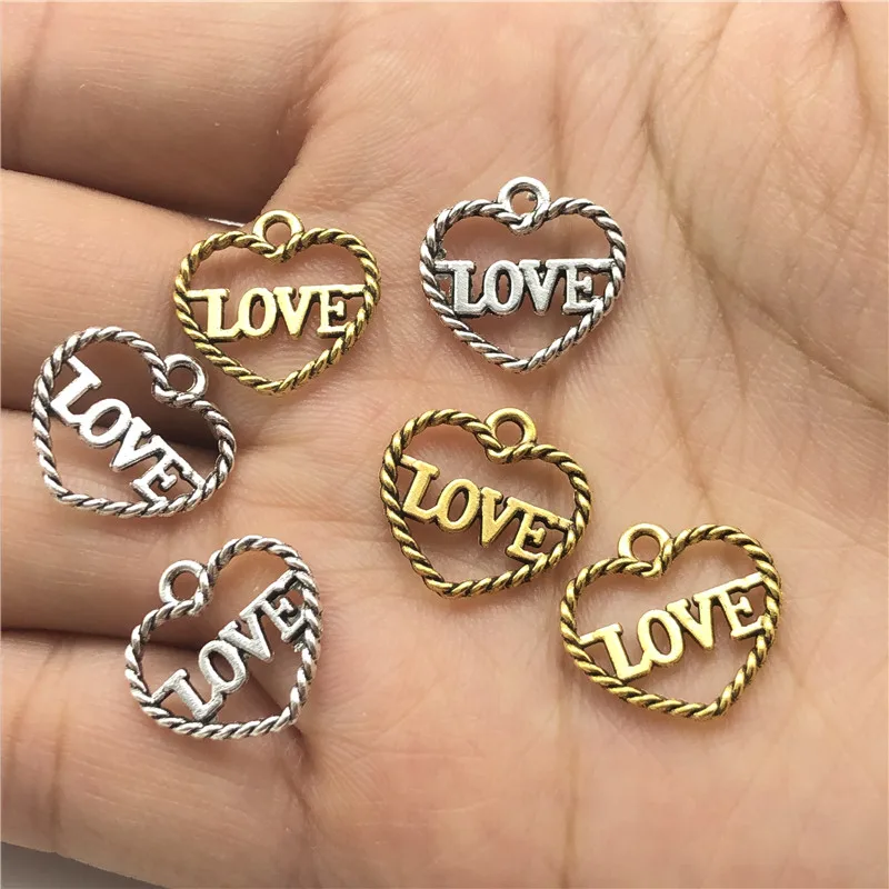 

JunKang 30pcs charm heart-shaped letter love pendant jewelry making DIY bracelet necklace earring accessories material wholesale
