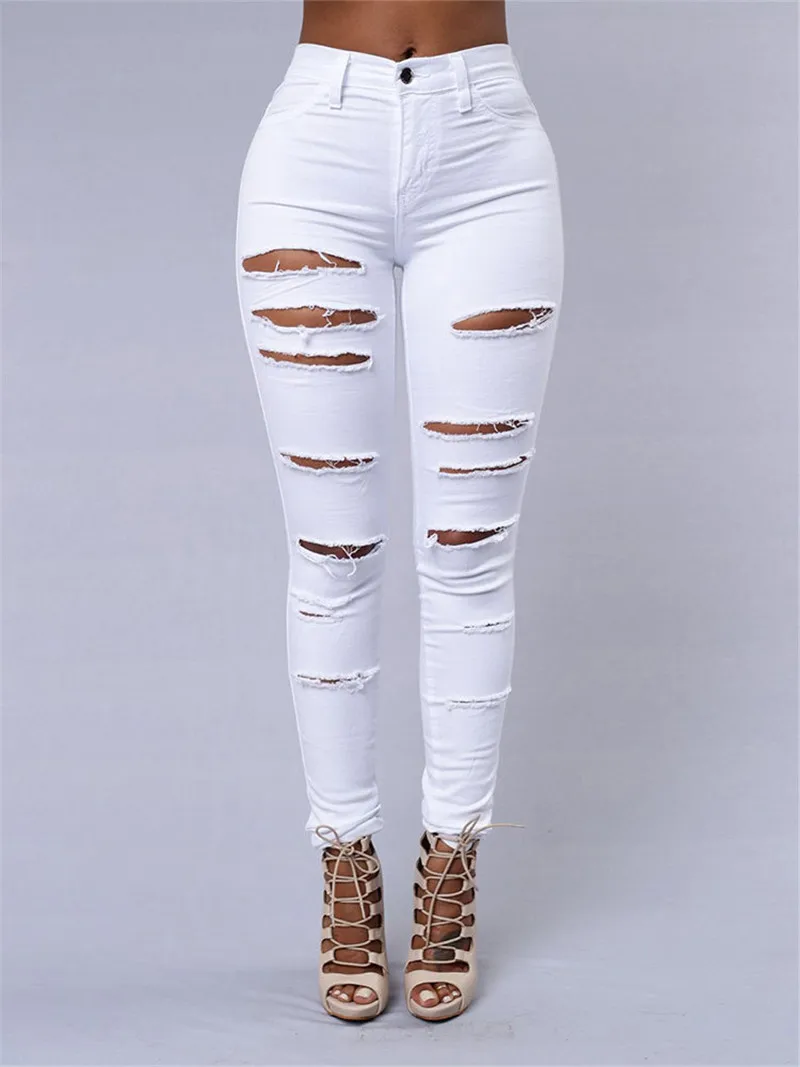 

Autumn fashion ripped jeans for women sexy skinny denim jeans fashion street casual pencil pants female white black dropshipping