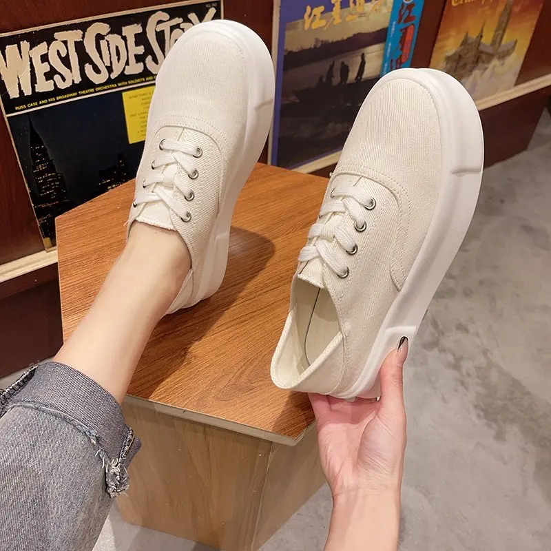 

Canvas Platform Sneakers Women Round Toe Sneakers Candy Colors Thick Sole Vulcanized Shoes Women Chunky Trainers 2021