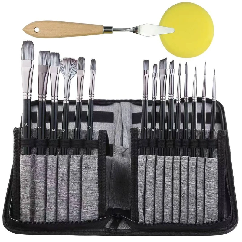 

Long Handle Paint Brush Set 15 Pieces Professional Artist Face and Body Paint Brushes Include 15 Versatile Brushes