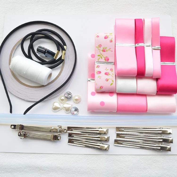 Pink B Набор лент для смешивания Diy девочка ребенок цвет розовый синий аксессуары для волос материал аксессуары набор для Diy лента для банта на волосы - Цвет: Pink B